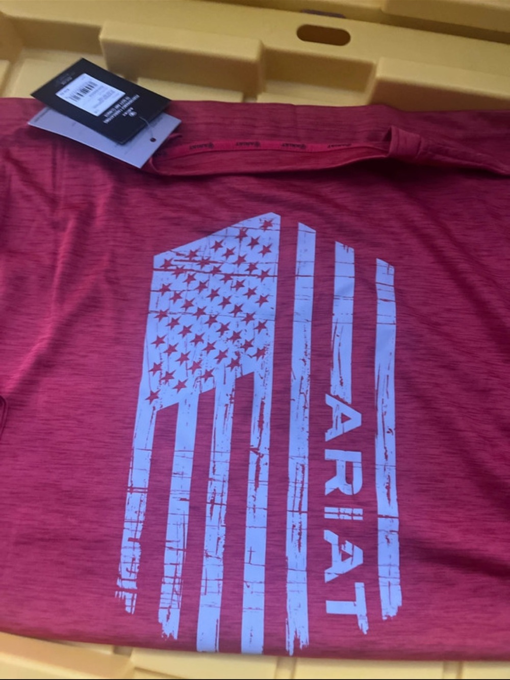 Ariat Men's Heather Red Tee with Light Blue Flag Graphic